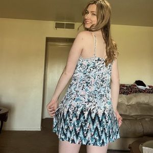 White dress with blue and pink floral